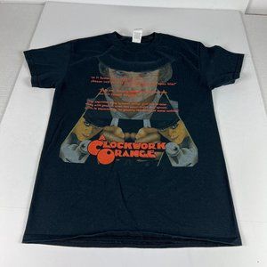 Y2K A Clock Work Orange Movie Shirt Adult Small Black Mega Print Short Sleeve